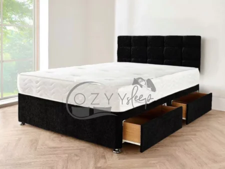 Chenille Black Bed Set With Drawers Storage-Divan Bed