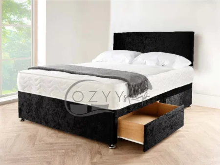 Cozyysleep Black Divan Bed with Mattress, Headboard & Drawer Storage