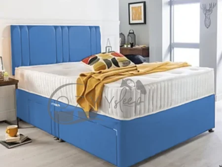 Linen Divan Blue Bed With Headboard, Mattress & Drawer Storage