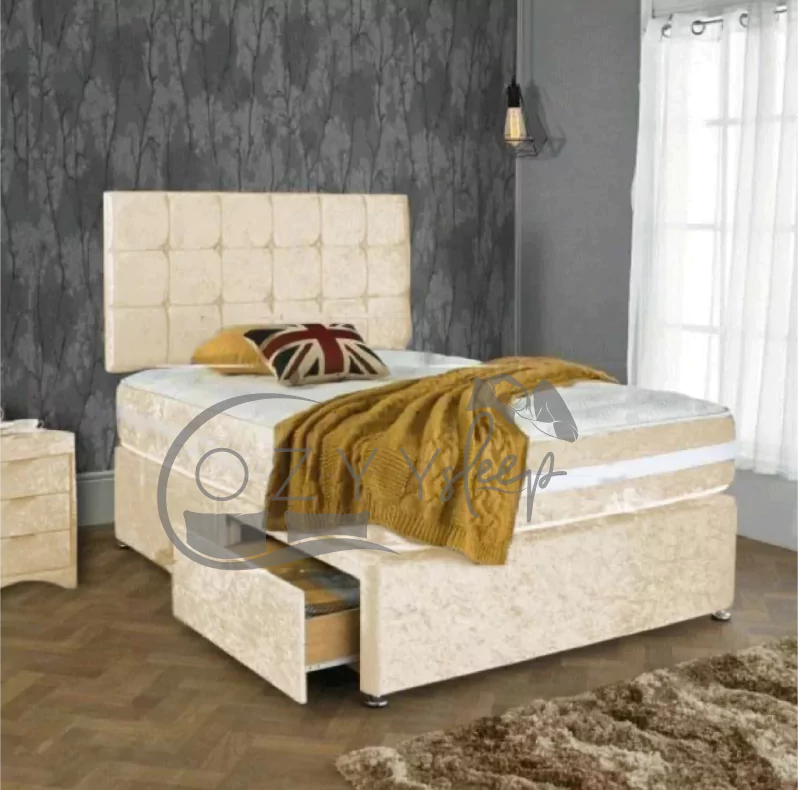 Designer Luxury Crushed Velvet Champagne Divan Bed