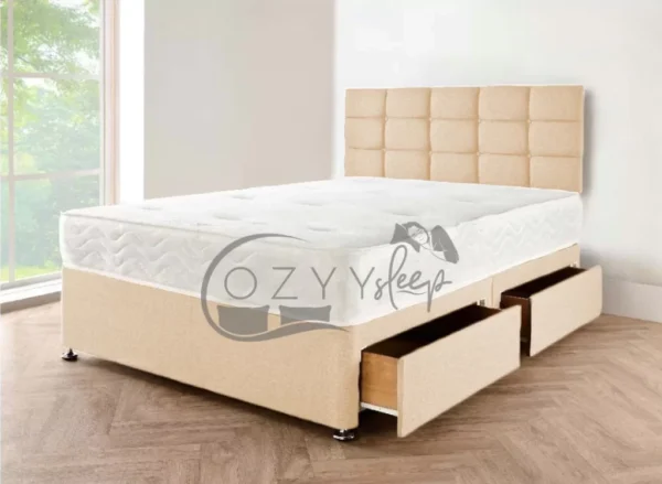 Champagne Bed Set - Champagne Double Bed With Headboard & Mattress