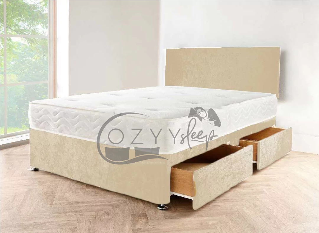 Champagne Crushed Velvet Divan Bed with Headboard