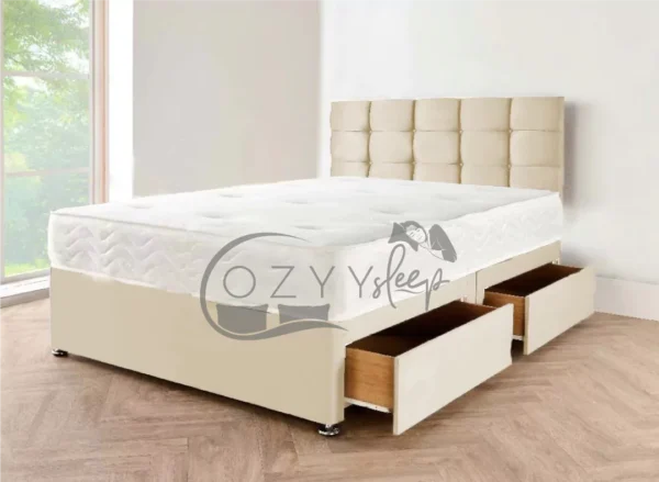 Champagne Suede Divan Bed Set with Foot end Drawer