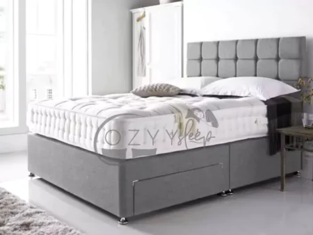 Grey Linen Look Divan Beds with Mattress and Headboard