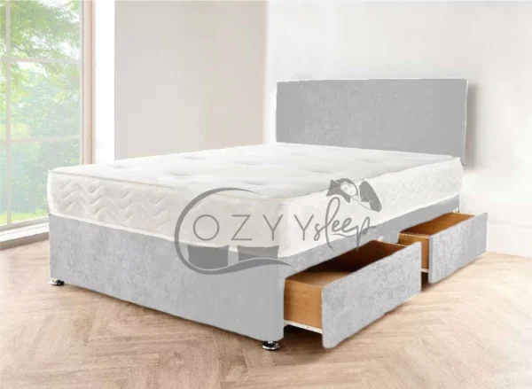 Grey Suede Divan Bed Base and Mattress