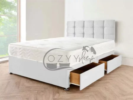 Grey Suede Divan Bed Set with Foot end Drawer - Available in All Sizes