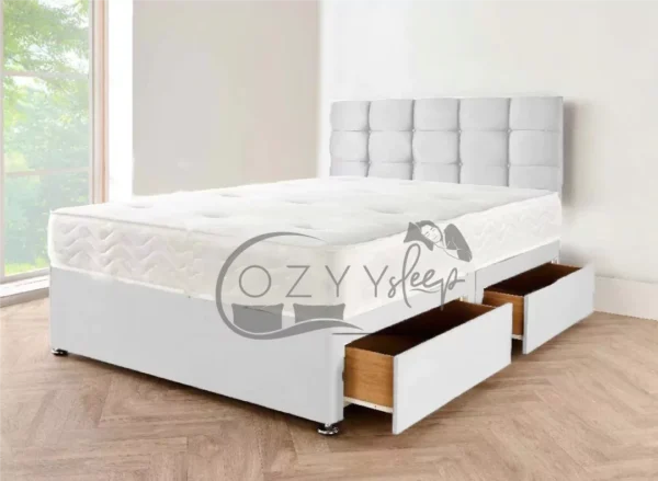 Grey Suede Divan Bed Set with Foot end Drawer - Available in All Sizes