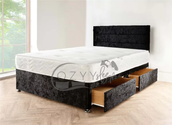 Giulietta Crushed Velvet Black Divan Bed Set