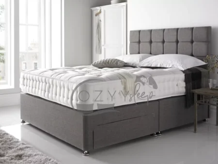 Luxury Linen Look Grey Bed with Mattress, Headboard & Drawer Storage Option