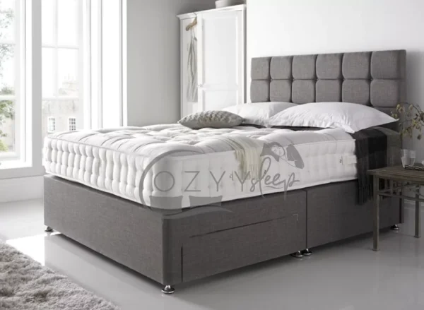 Luxury Linen Look Grey Bed with Mattress, Headboard & Drawer Storage Option