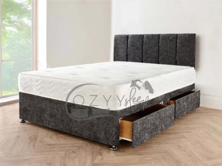 Charcoal Chenille Divan Storage Bed Set