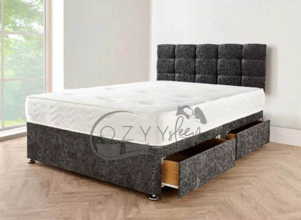 Charcoal Chenille 3FT Single Divan Beds with storage