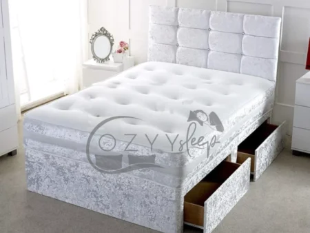 White Crushed Velvet Bed With Storage - Cozyysleep Beds UK