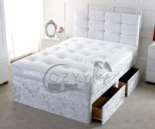 White Crushed Velvet Bed With Storage - Cozyysleep Beds UK