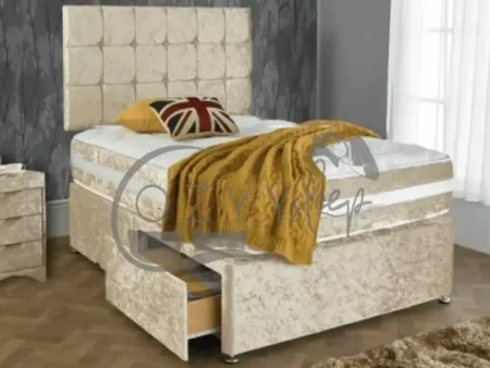 Crushed Velvet Bed Champagne with Mattress and Drawer