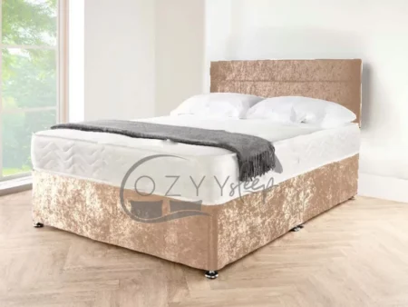 Mink Crushed Velvet Bed With Headboard, Mattress & Drawers Storage